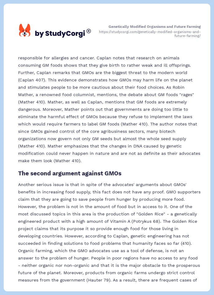 Genetically Modified Organisms and Future Farming. Page 2