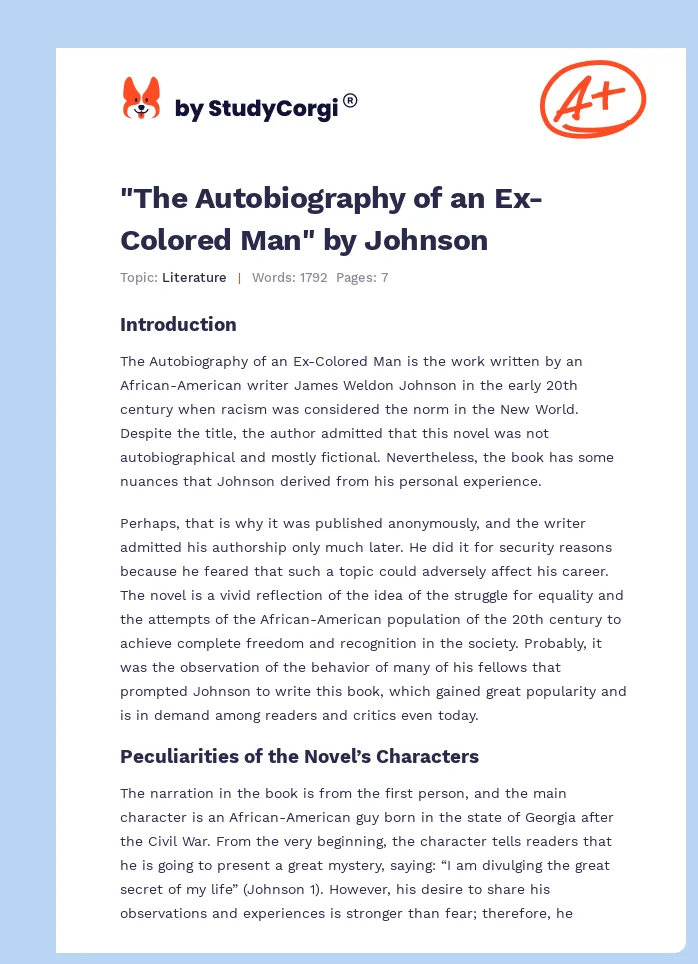 "The Autobiography of an Ex-Colored Man" by Johnson. Page 1