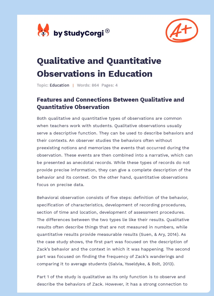 Qualitative and Quantitative Observations in Education. Page 1