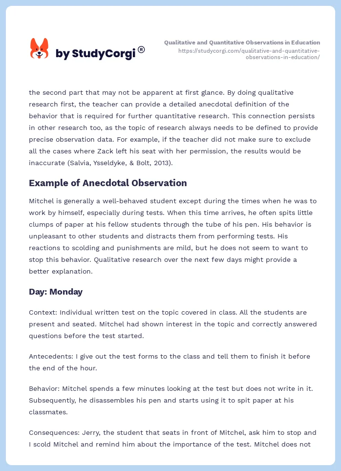 Qualitative and Quantitative Observations in Education. Page 2