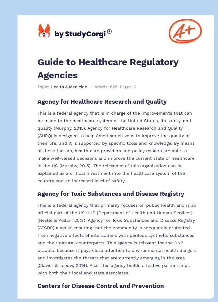 Guide to Healthcare Regulatory Agencies. Page 1