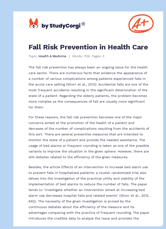 Fall Risk Prevention in Health Care. Page 1