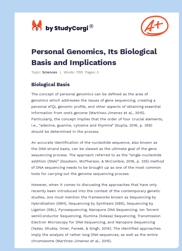 Personal Genomics, Its Biological Basis and Implications. Page 1
