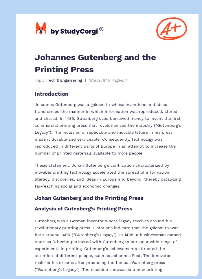 Johannes Gutenberg and the Printing Press. Page 1
