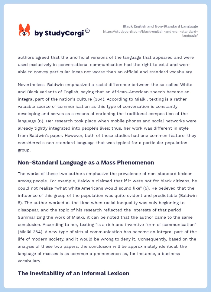 Black English and Non-Standard Language. Page 2