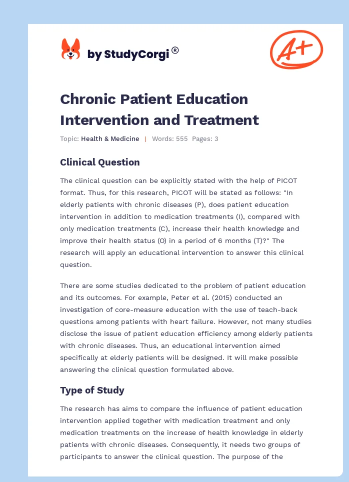 Chronic Patient Education Intervention and Treatment. Page 1