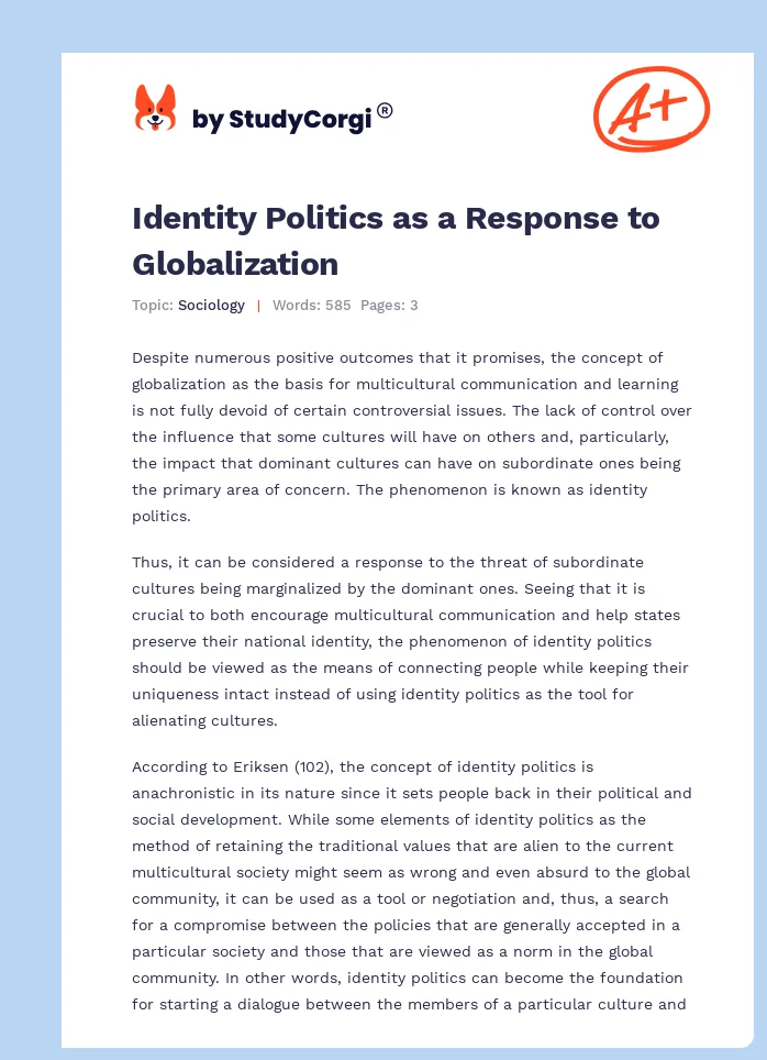 Identity Politics as a Response to Globalization. Page 1