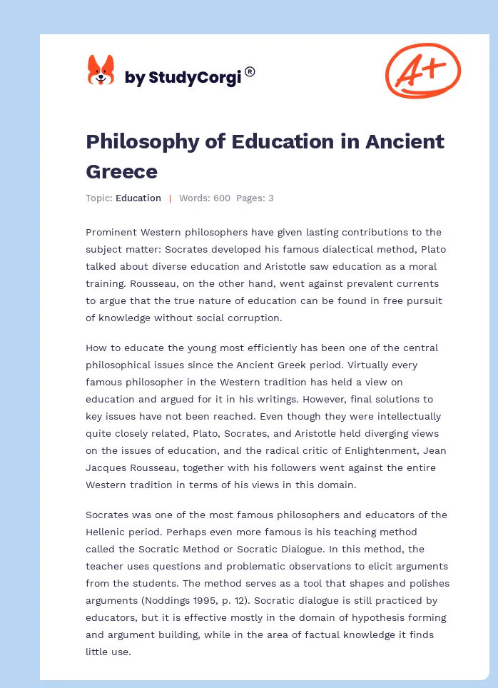 Philosophy of Education in Ancient Greece. Page 1