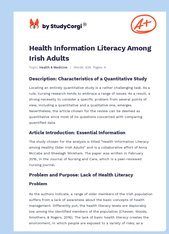 Health Information Literacy Among Irish Adults. Page 1