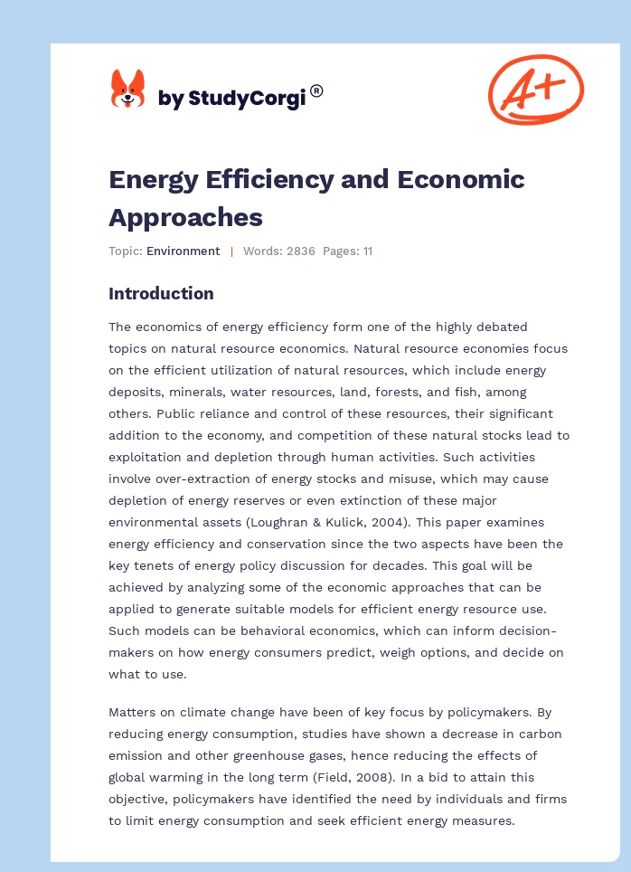 Energy Efficiency and Economic Approaches. Page 1