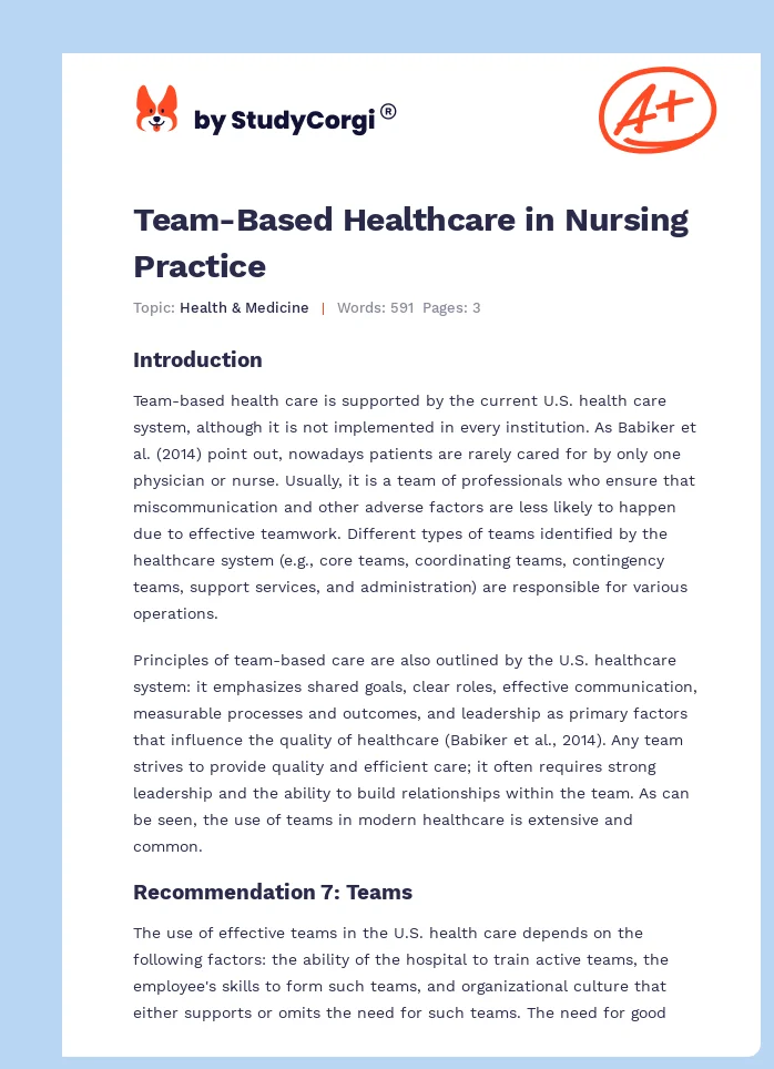 Team-Based Healthcare in Nursing Practice. Page 1