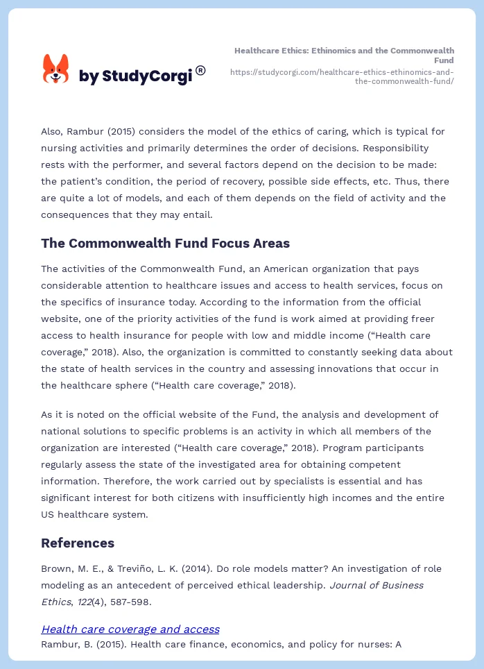 Healthcare Ethics: Ethinomics and the Commonwealth Fund. Page 2