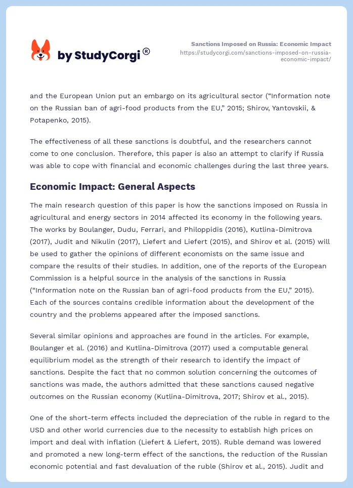 Sanctions Imposed on Russia: Economic Impact. Page 2