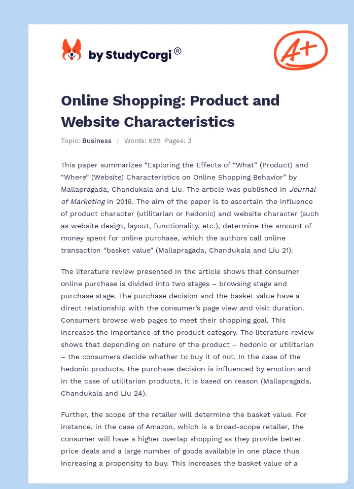 Online Shopping: Product and Website Characteristics. Page 1