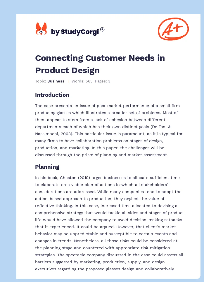 Connecting Customer Needs in Product Design. Page 1