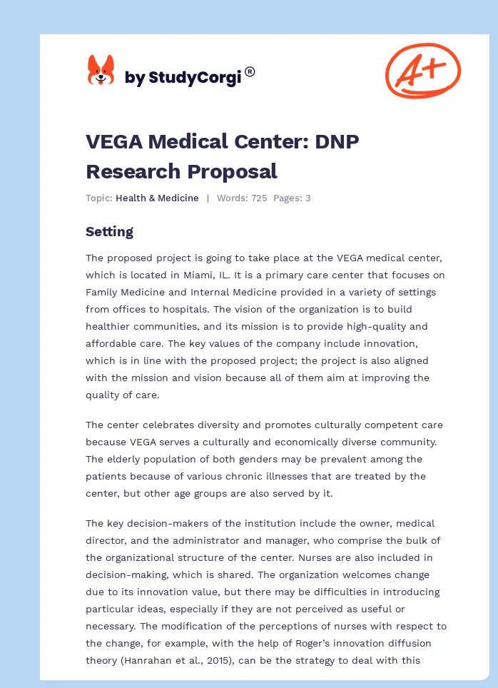 VEGA Medical Center: DNP Research Proposal. Page 1