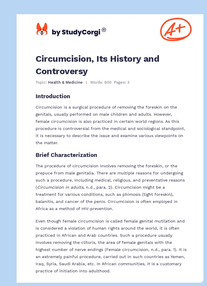 Circumcision, Its History and Controversy. Page 1