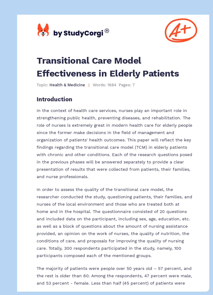 Transitional Care Model Effectiveness in Elderly Patients. Page 1