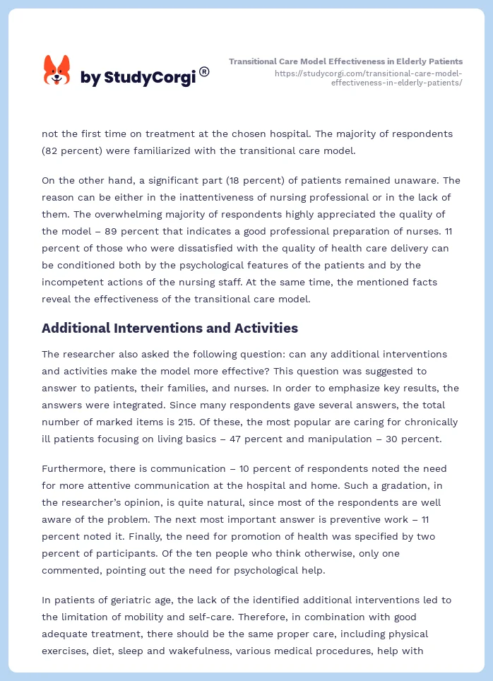 Transitional Care Model Effectiveness in Elderly Patients. Page 2