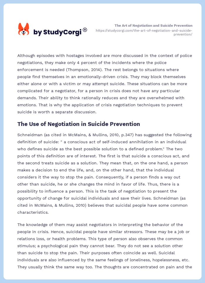 The Art of Negotiation and Suicide Prevention. Page 2