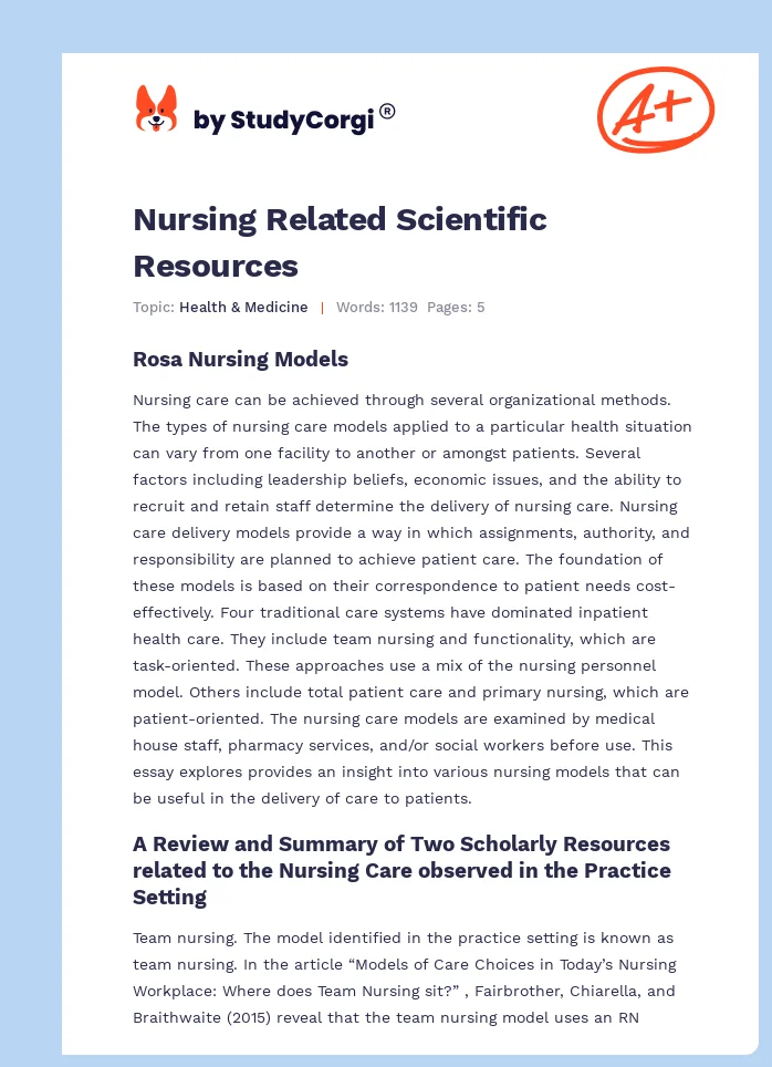 Nursing Related Scientific Resources. Page 1