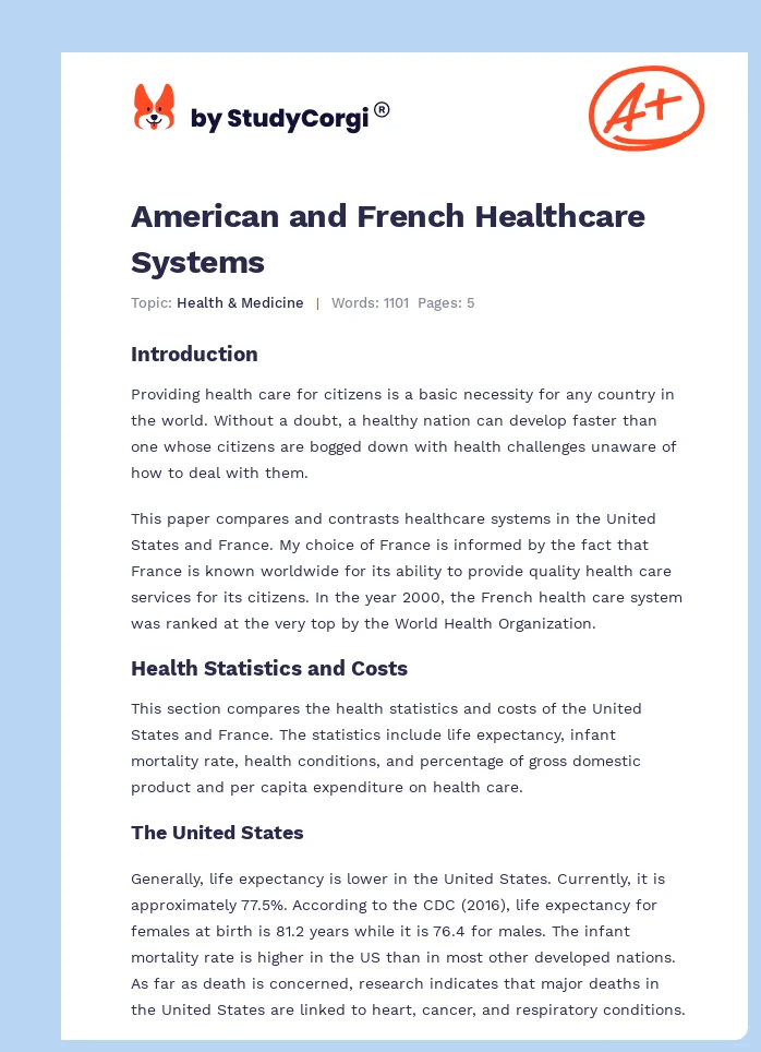 American and French Healthcare Systems. Page 1