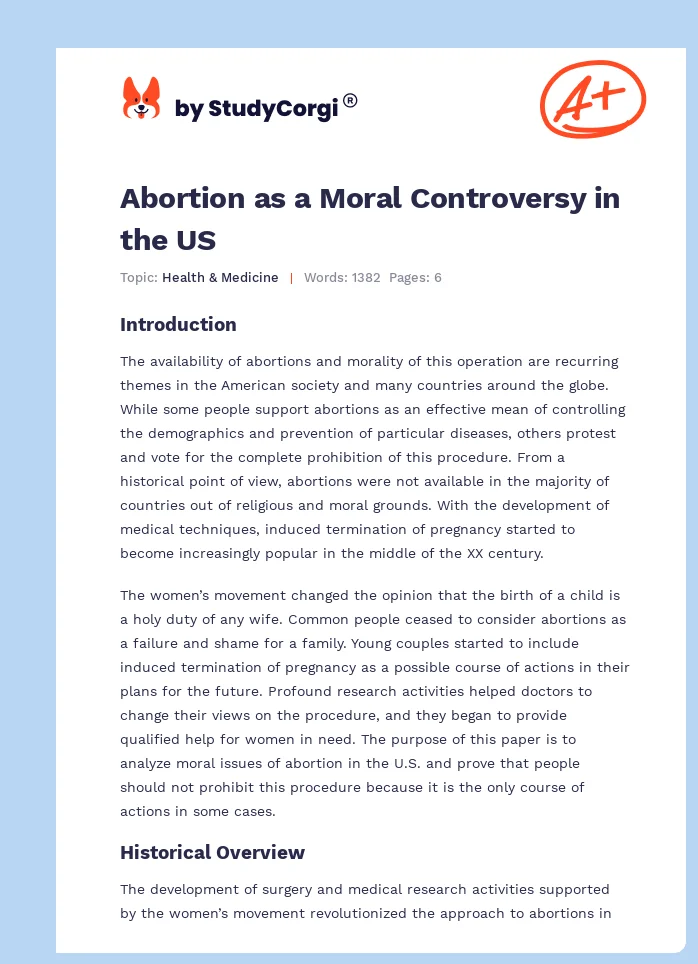 Abortion as a Moral Controversy in the US. Page 1