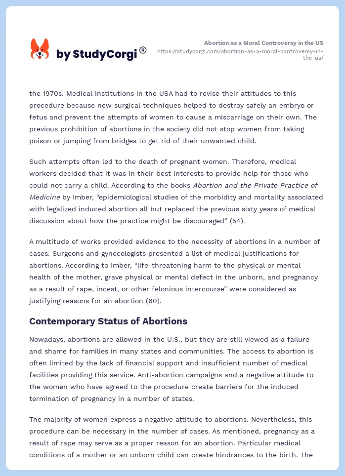 Abortion as a Moral Controversy in the US. Page 2