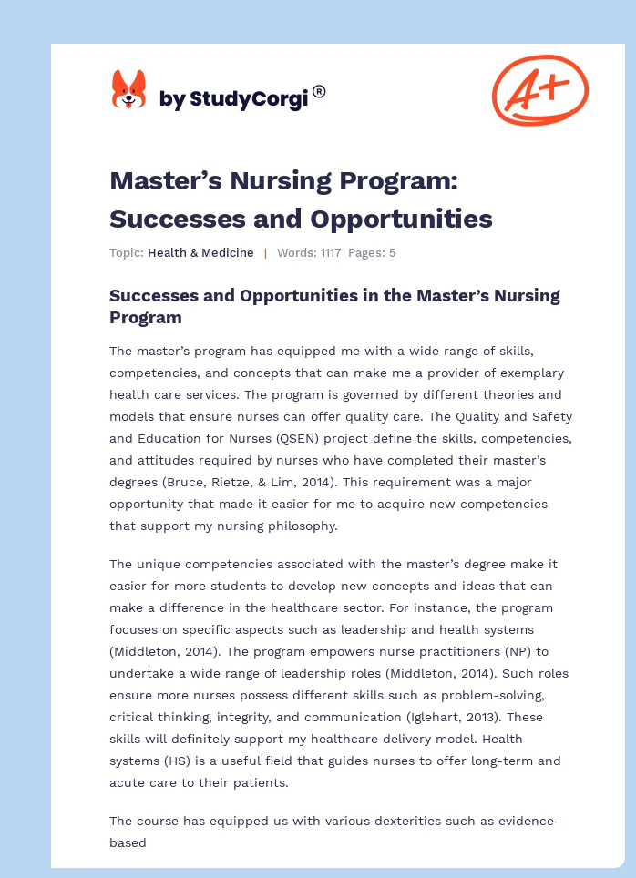 Master’s Nursing Program: Successes and Opportunities. Page 1