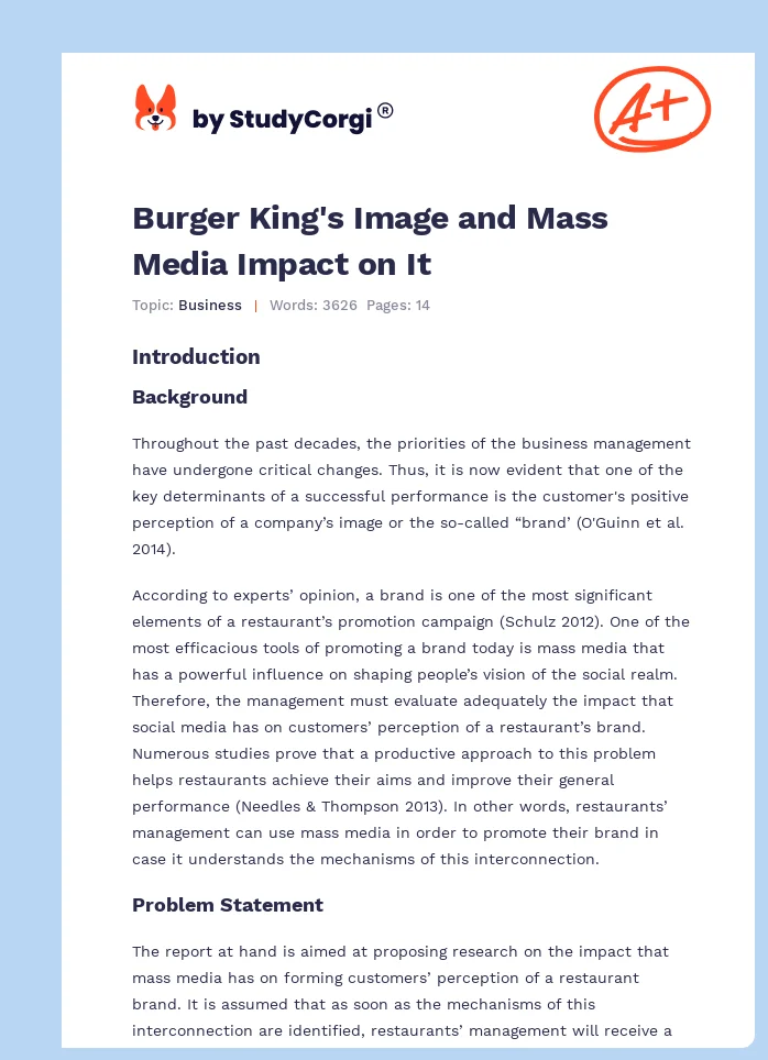 Burger King's Image and Mass Media Impact on It. Page 1