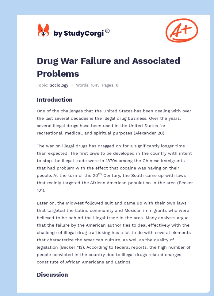 Drug War Failure and Associated Problems. Page 1