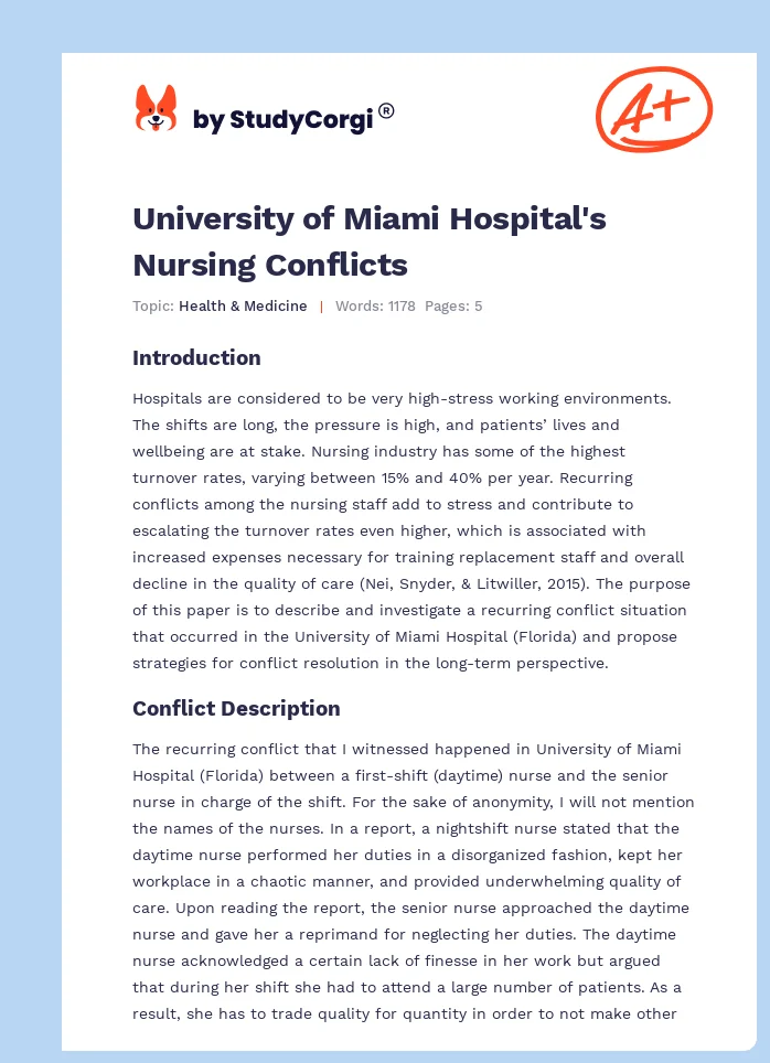 University of Miami Hospital's Nursing Conflicts. Page 1