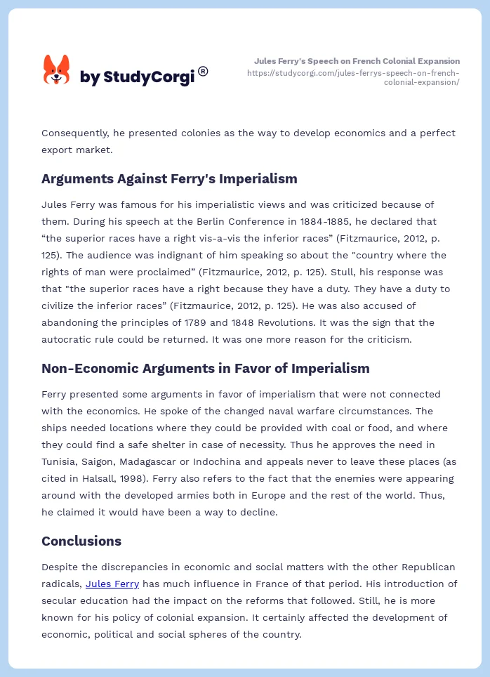 Jules Ferry's Speech on French Colonial Expansion. Page 2