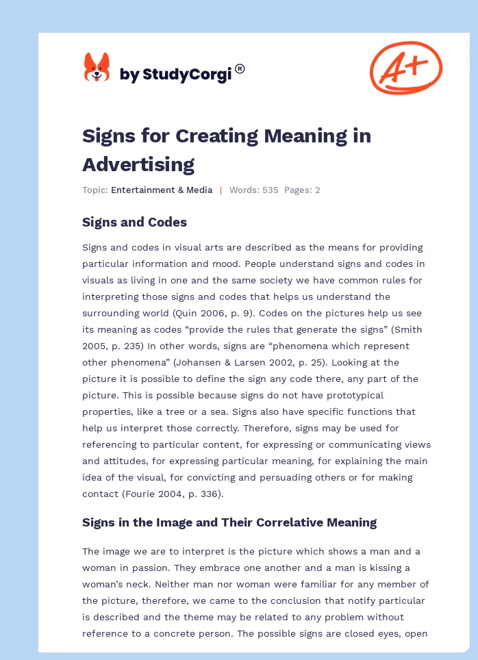 Signs for Creating Meaning in Advertising. Page 1