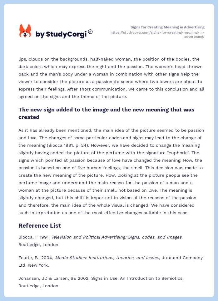 Signs for Creating Meaning in Advertising. Page 2