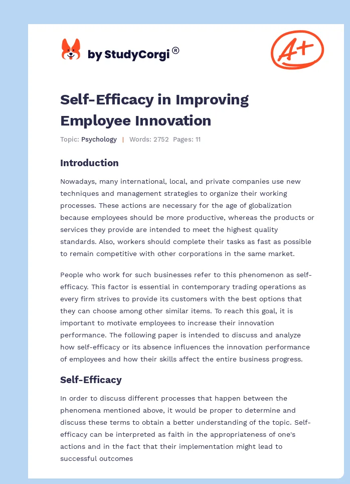 Self-Efficacy in Improving Employee Innovation. Page 1