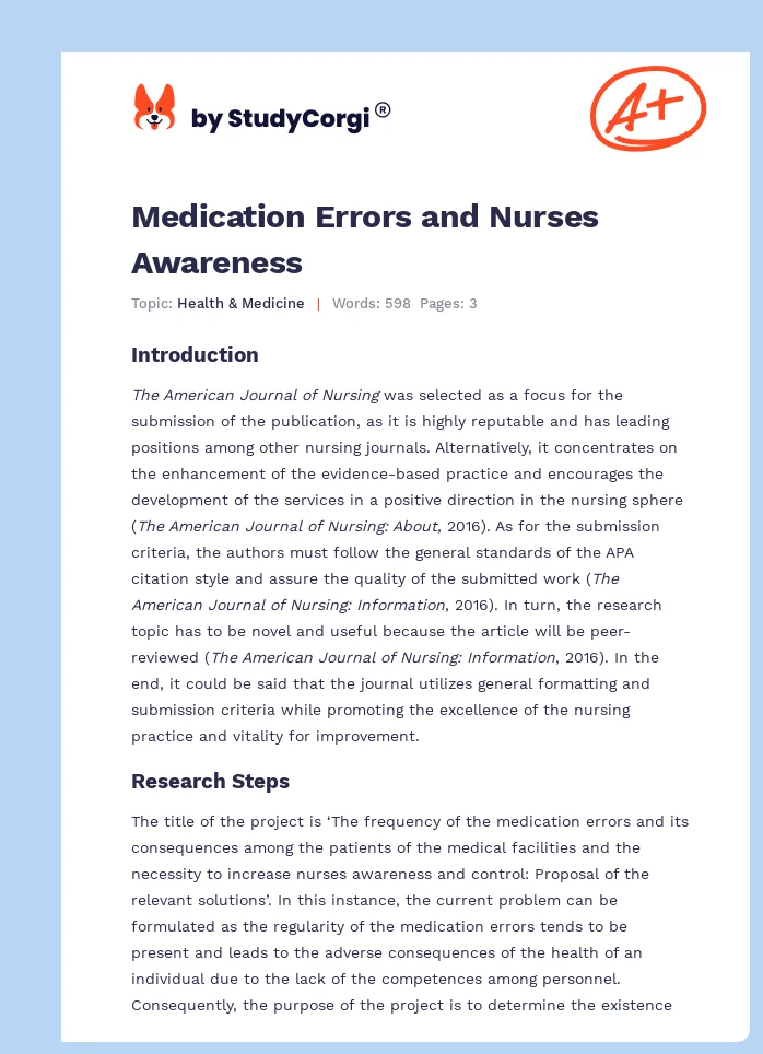 Medication Errors and Nurses Awareness. Page 1