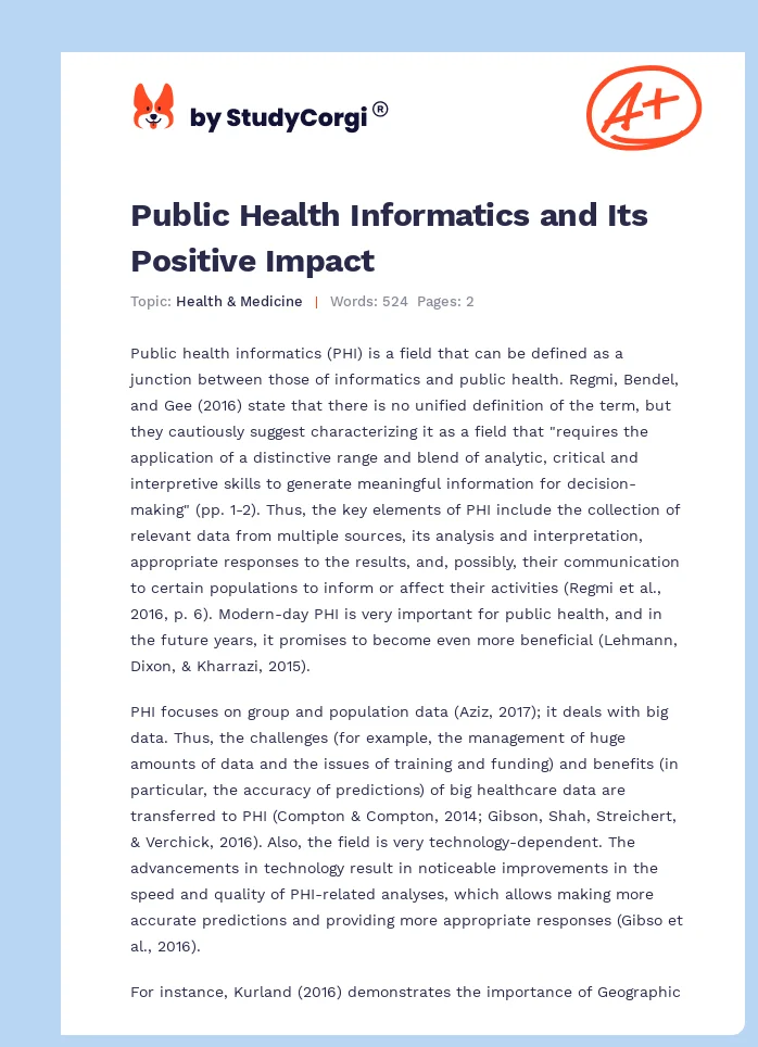 Public Health Informatics and Its Positive Impact. Page 1