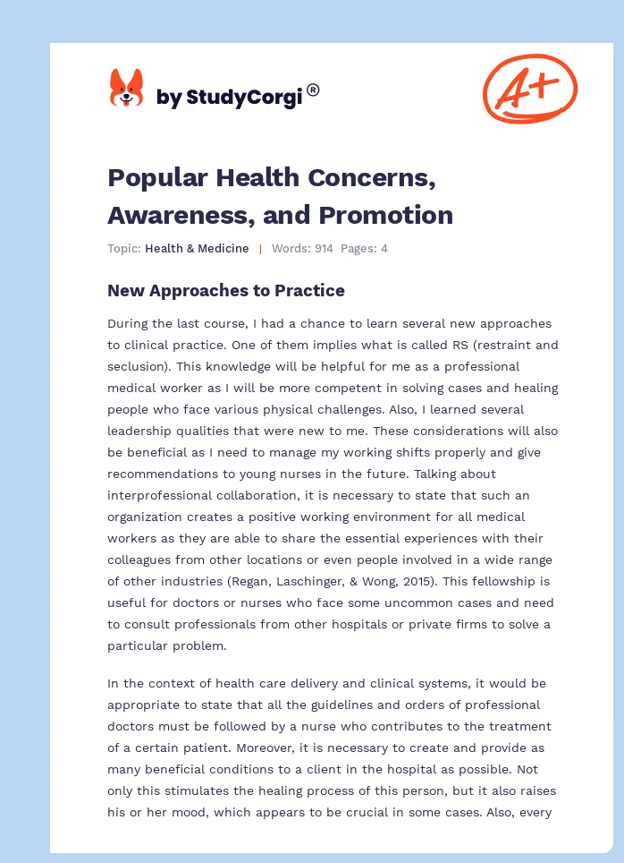 Popular Health Concerns, Awareness, and Promotion. Page 1