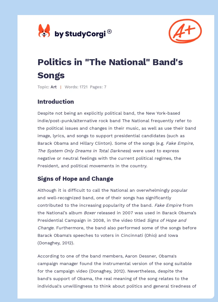 Politics in "The National" Band's Songs. Page 1
