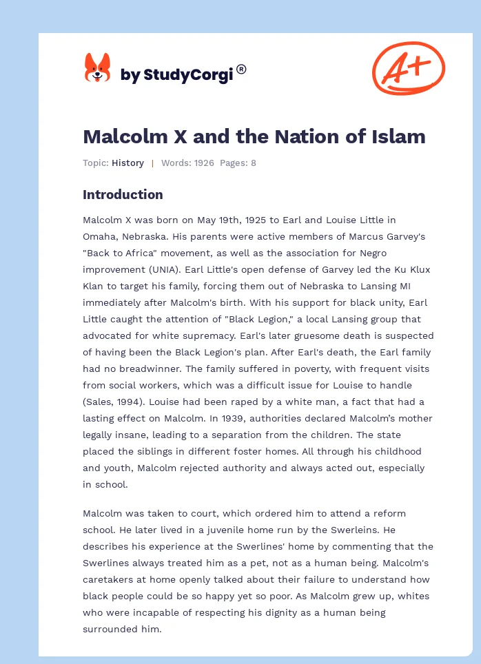 Malcolm X and the Nation of Islam. Page 1