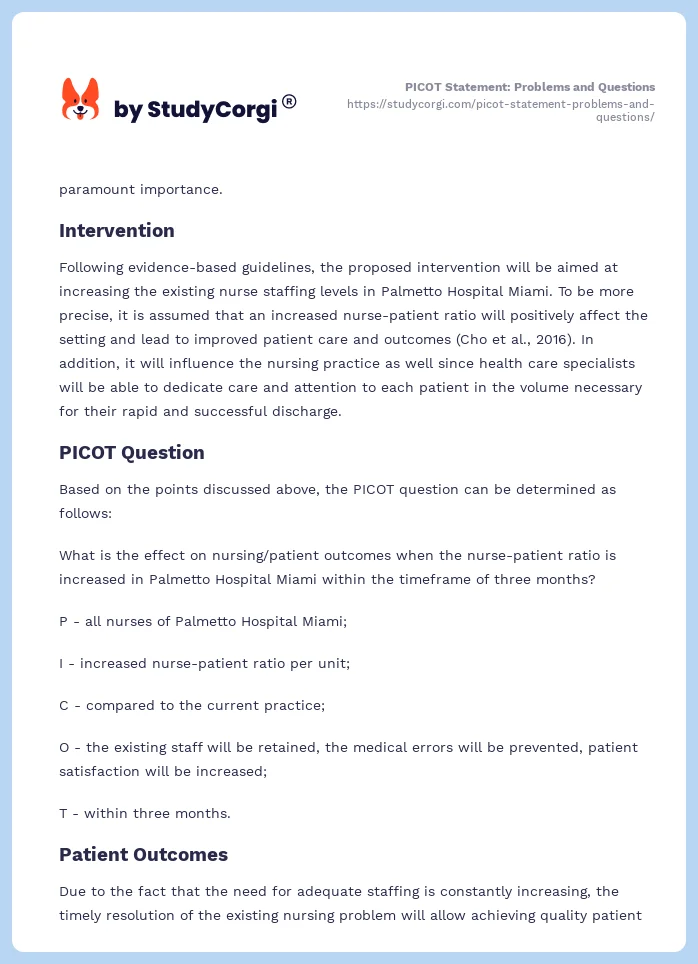 PICOT Statement: Problems and Questions. Page 2