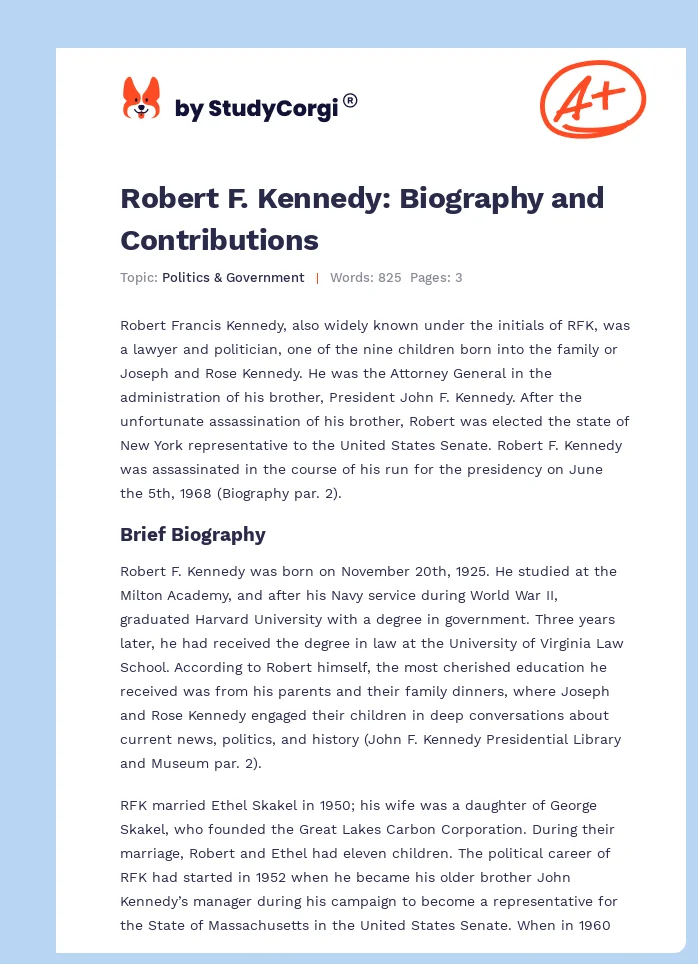 Robert F. Kennedy: Biography and Contributions. Page 1