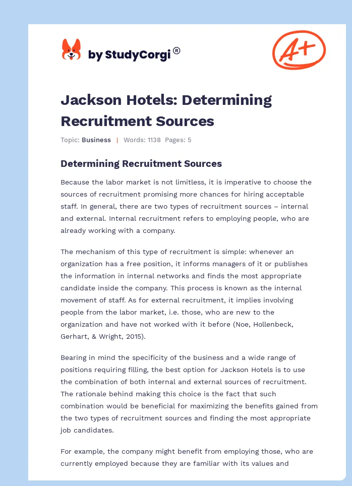 Jackson Hotels: Determining Recruitment Sources. Page 1