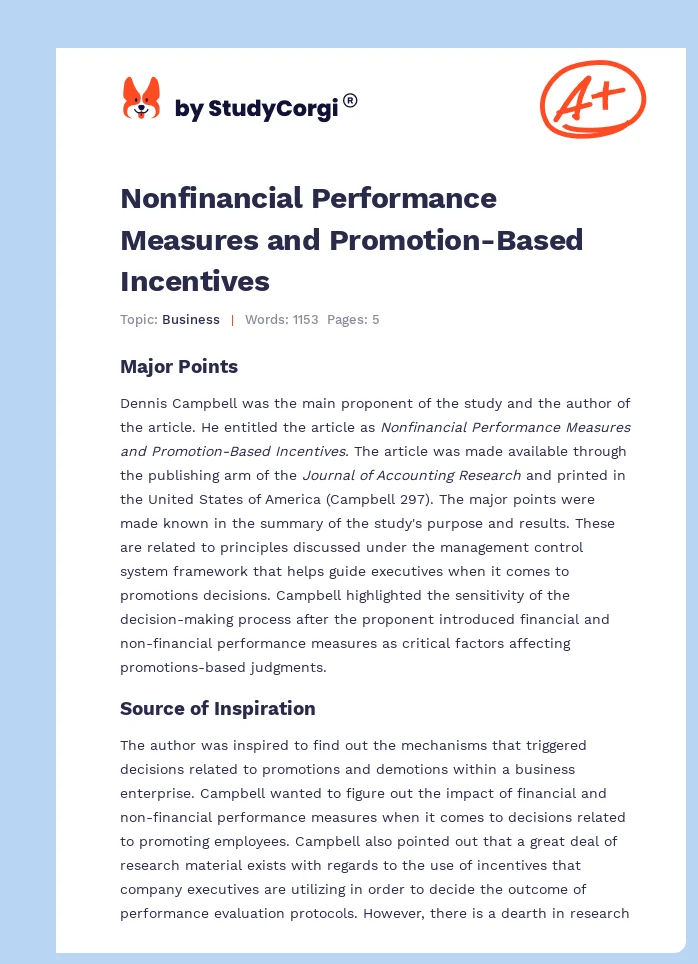 Nonfinancial Performance Measures and Promotion-Based Incentives. Page 1