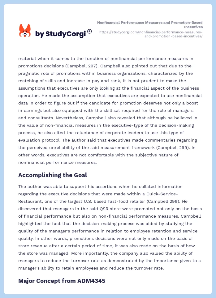 Nonfinancial Performance Measures and Promotion-Based Incentives. Page 2