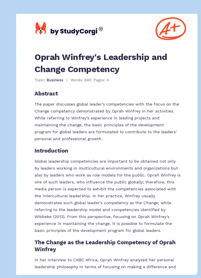 Oprah Winfrey's Leadership and Change Competency. Page 1