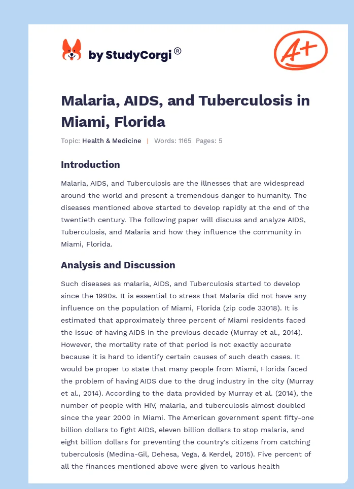 Malaria, AIDS, and Tuberculosis in Miami, Florida. Page 1