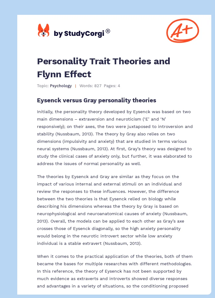 Personality Trait Theories and Flynn Effect. Page 1