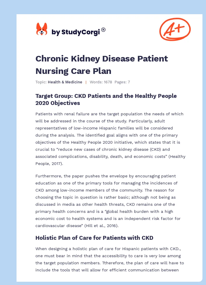 Chronic Kidney Disease Patient Nursing Care Plan. Page 1